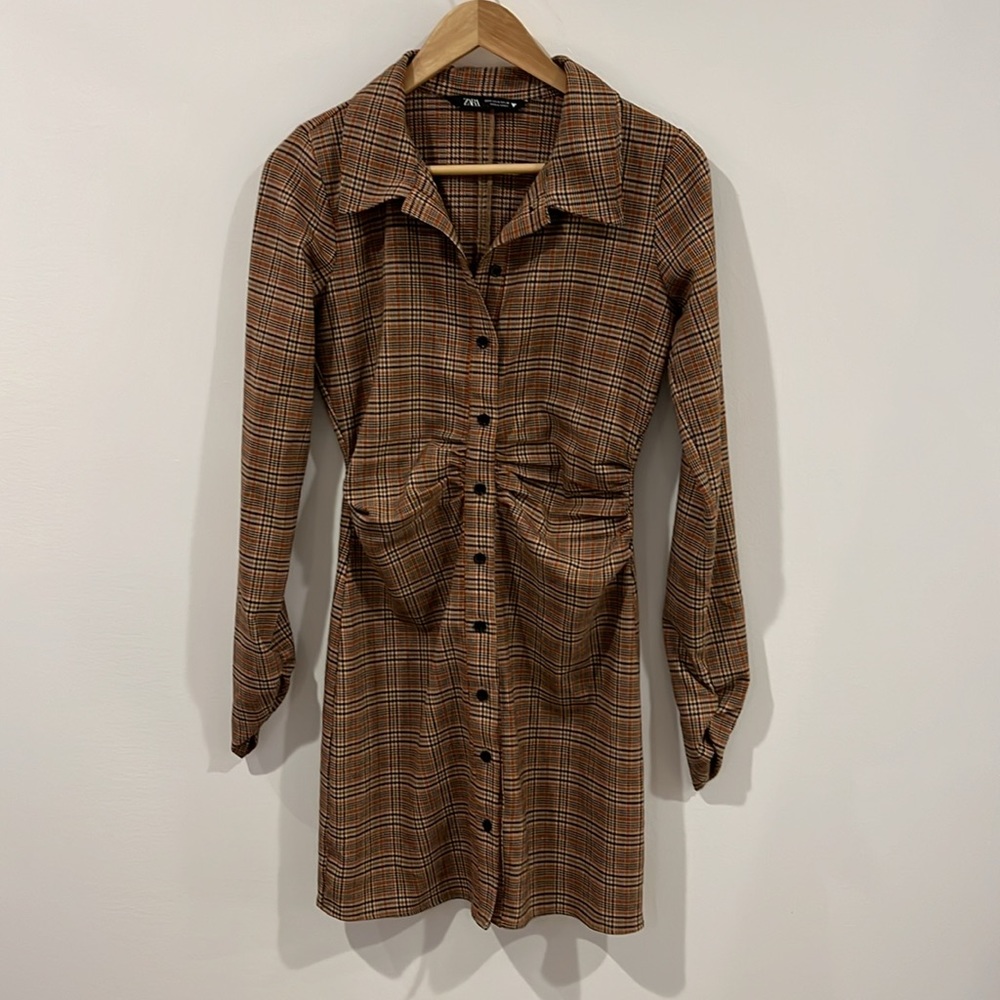 Zara Plaid mini Shirt Dress Size S - Picture 2 of 6